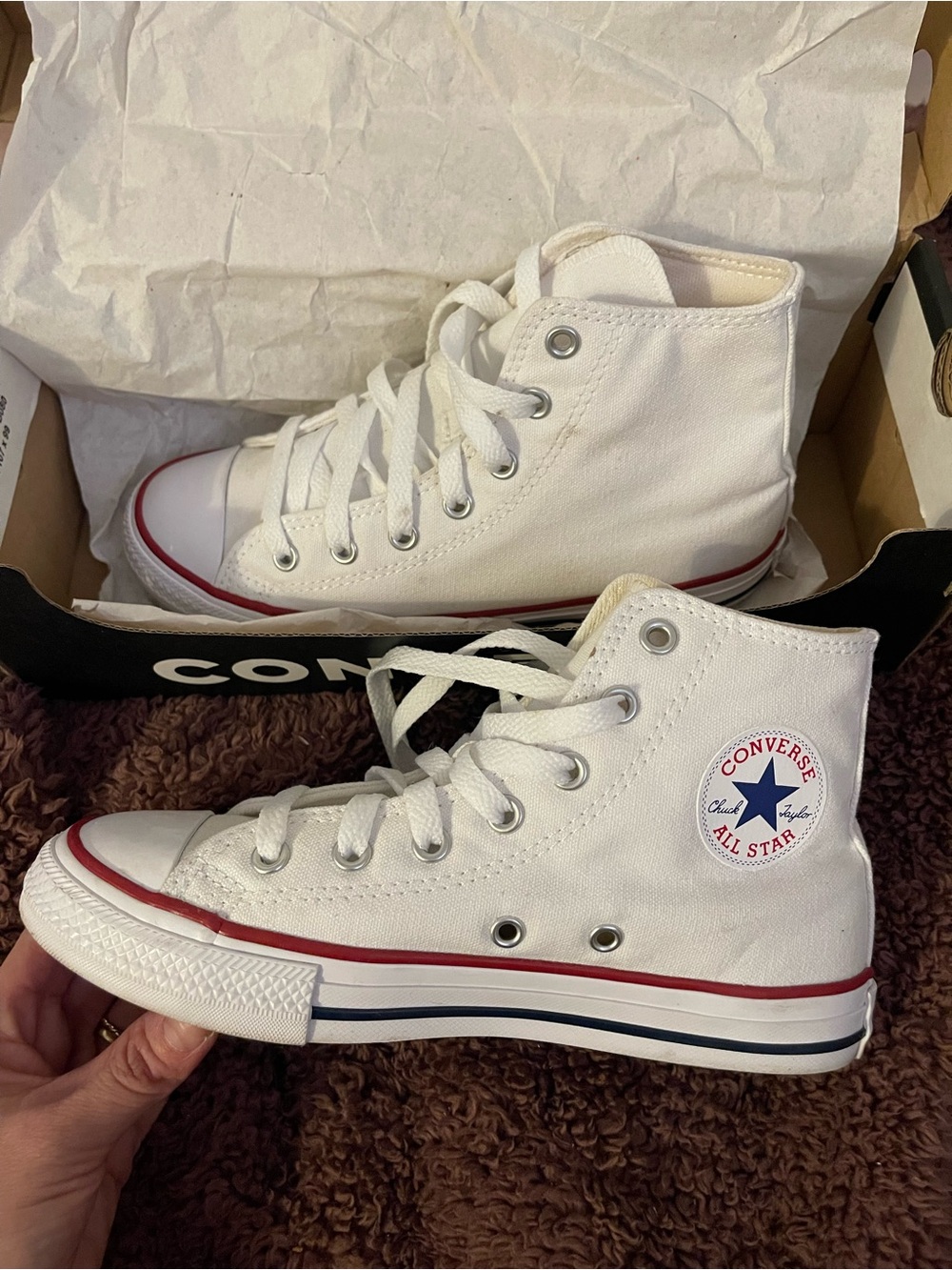 Converse Kids White High-Top Sneakers with Red & Blue Trim